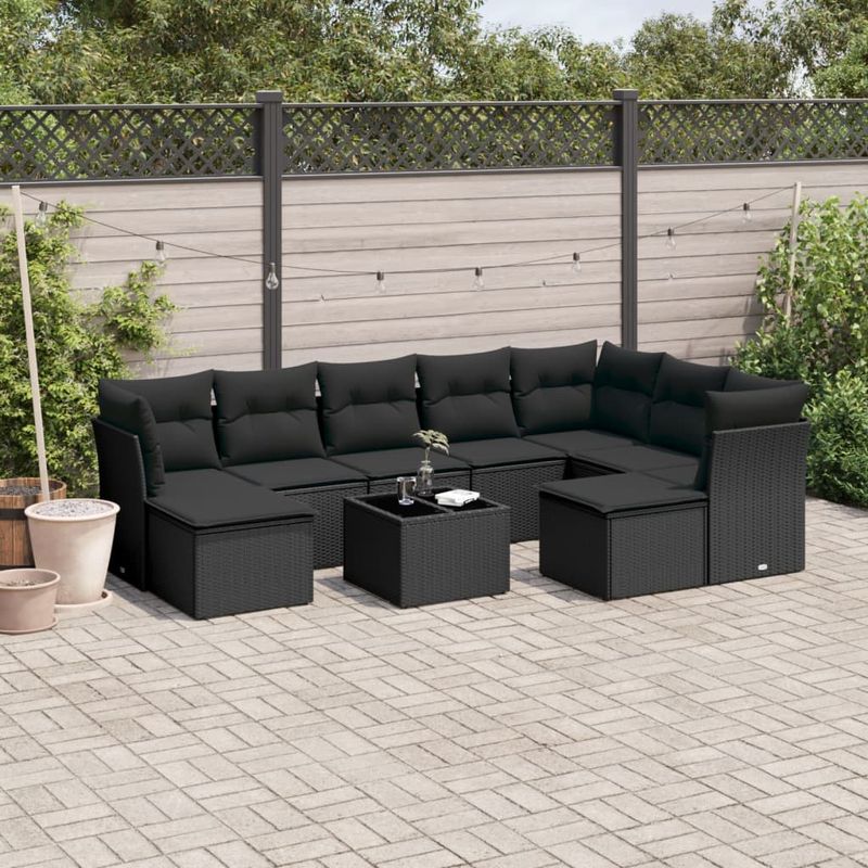 Casa si Gradina - Gradina si terasa - Mobilier exterior - Seturi mobila gradina - Set canapele de gradina cu perne, 10 piese, negru, poliratan - Infinity.ro