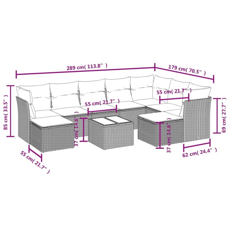 Casa si Gradina - Gradina si terasa - Mobilier exterior - Seturi mobila gradina - Set canapele de gradina cu perne, 10 piese, negru, poliratan - Infinity.ro