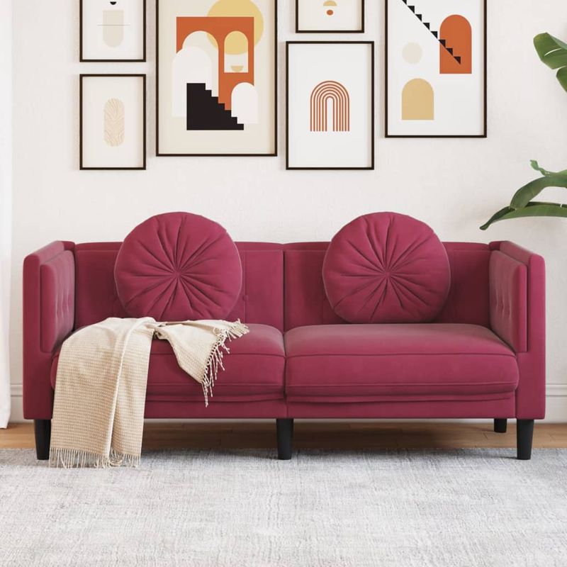 Casa si Gradina - Mobilier - Canapele si coltare - Canapele - Canapea cu perne, 2 locuri, rosu vin, catifea - Infinity.ro