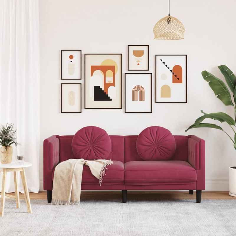 Casa si Gradina - Mobilier - Canapele si coltare - Canapele - Canapea cu perne, 2 locuri, rosu vin, catifea - Infinity.ro