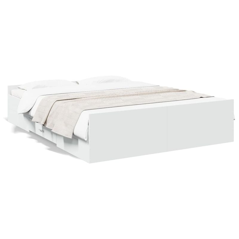 Casa si Gradina - Mobilier - Paturi si accesorii - Paturi - Cadru pat cu sertare alb extralucios 140x200 cm, lemn prelucrat - Infinity.ro