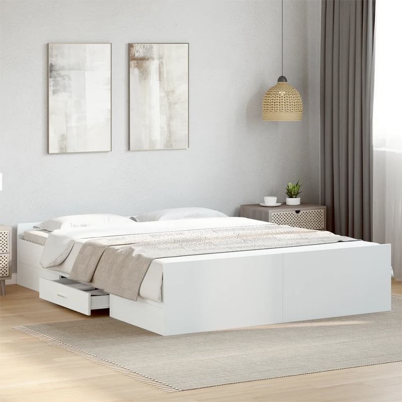 Casa si Gradina - Mobilier - Paturi si accesorii - Paturi - Cadru pat cu sertare alb extralucios 140x200 cm, lemn prelucrat - Infinity.ro