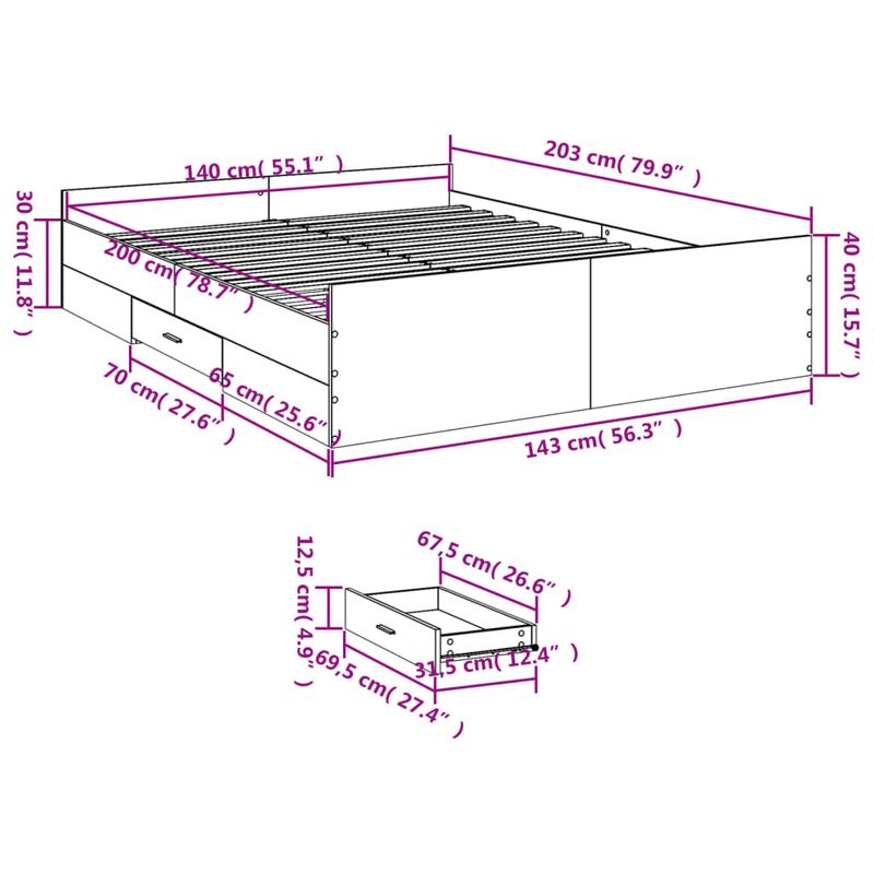 Casa si Gradina - Mobilier - Paturi si accesorii - Paturi - Cadru pat cu sertare alb extralucios 140x200 cm, lemn prelucrat - Infinity.ro