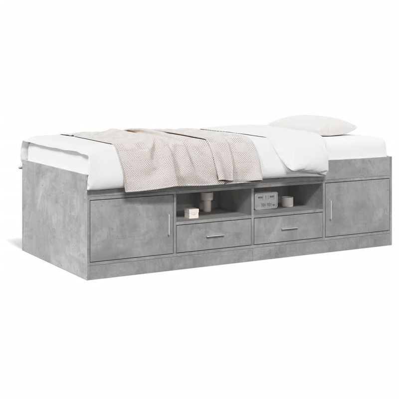 Casa si Gradina - Mobilier - Paturi si accesorii - Paturi - Cadru pat de zi cu sertare gri beton 90x200 cm lemn prelucrat - Infinity.ro