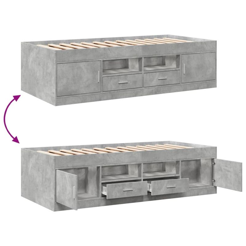 Casa si Gradina - Mobilier - Paturi si accesorii - Paturi - Cadru pat de zi cu sertare gri beton 90x200 cm lemn prelucrat - Infinity.ro
