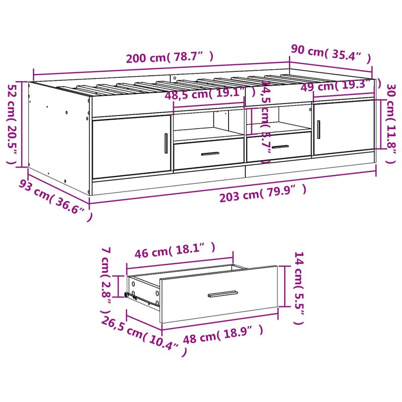 Casa si Gradina - Mobilier - Paturi si accesorii - Paturi - Cadru pat de zi cu sertare gri beton 90x200 cm lemn prelucrat - Infinity.ro