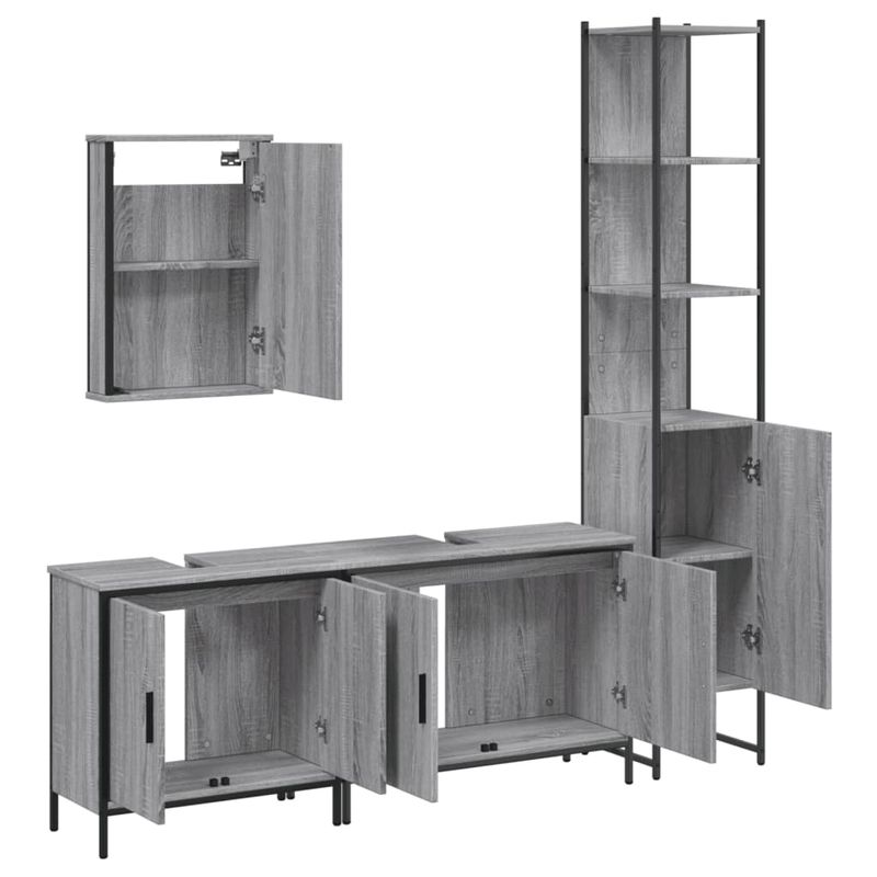 Casa si Gradina - Mobilier - Seturi de mobilier - Seturi baie - Set mobilier de baie, 4 piese, gri sonoma, lemn prelucrat - Infinity.ro