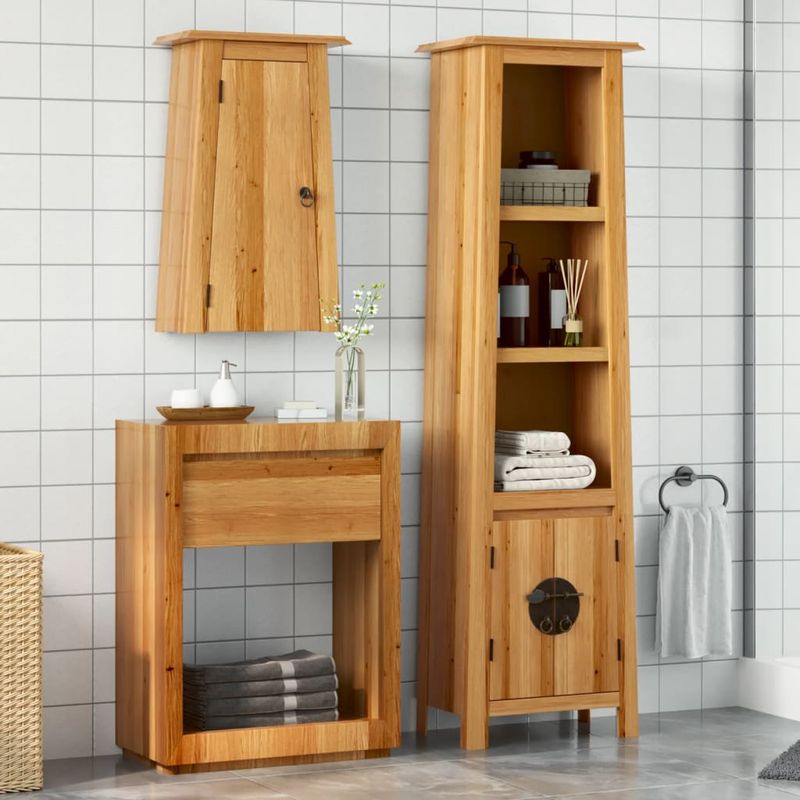 Casa si Gradina - Mobilier - Seturi de mobilier - Seturi baie - Set mobilier de baie, 2 piese, lemn masiv de pin, model dulap înalt + dulap de perete - Infinity.ro