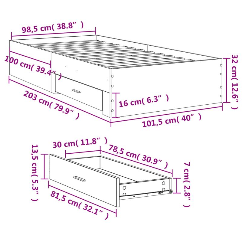 Casa si Gradina - Mobilier - Paturi si accesorii - Paturi - Cadru de pat cu sertare, alb, 100x200 cm, lemn prelucrat - Infinity.ro