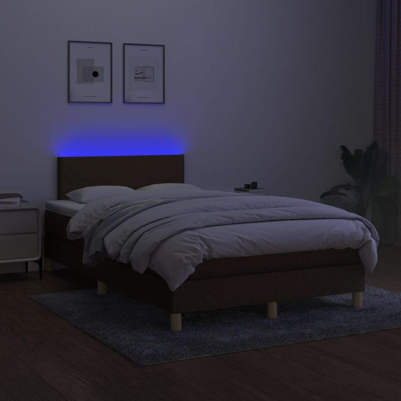 Casa si Gradina - Mobilier - Paturi si accesorii - Paturi - Pat cu arcuri, saltea si LED, maro inchis, 120x190 cm, textil - Infinity.ro