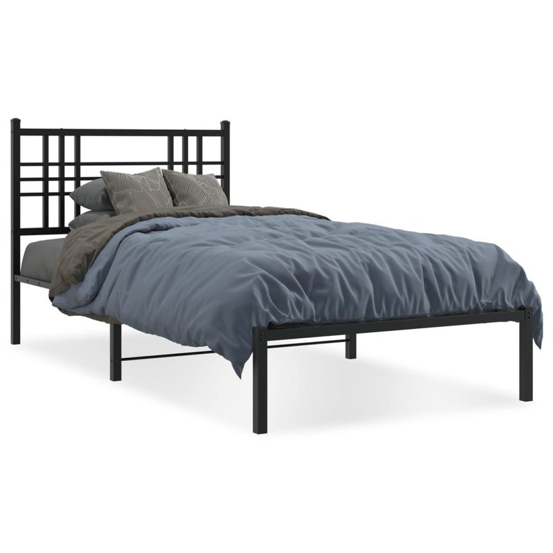 Casa si Gradina - Mobilier - Paturi si accesorii - Paturi - Cadru pat metalic cu tablie, negru, 90x200 cm - Infinity.ro