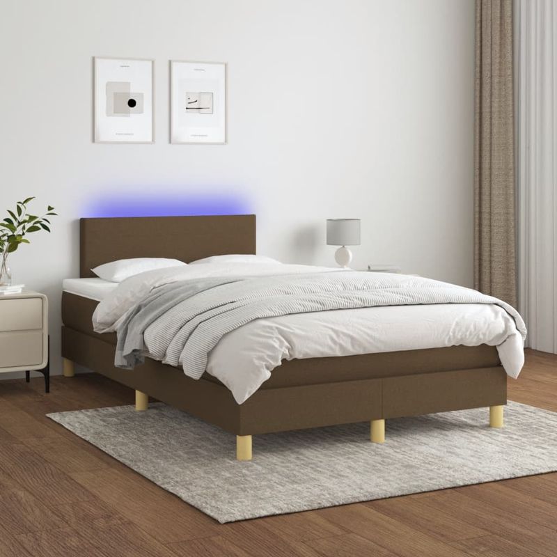 Casa si Gradina - Mobilier - Paturi si accesorii - Paturi - Pat cu arcuri, saltea si LED, maro inchis, 120x190 cm, textil - Infinity.ro