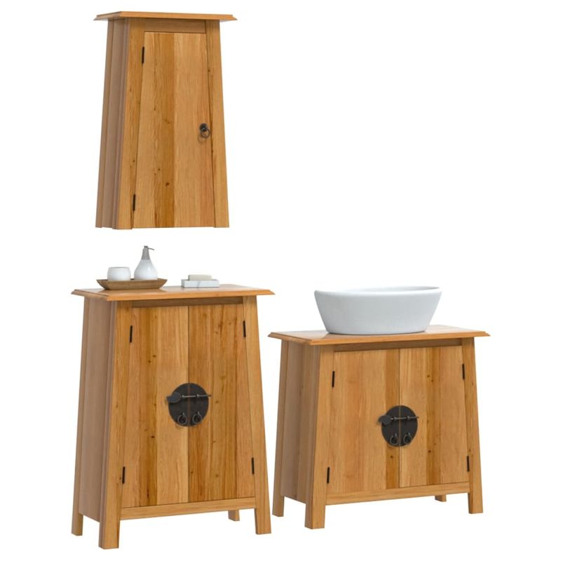 Casa si Gradina - Mobilier - Seturi de mobilier - Seturi baie - Set mobilier de baie, 3 piese, lemn masiv de pin, model dulap chiuvetă + dulap lateral + dulap de perete - Infinity.ro
