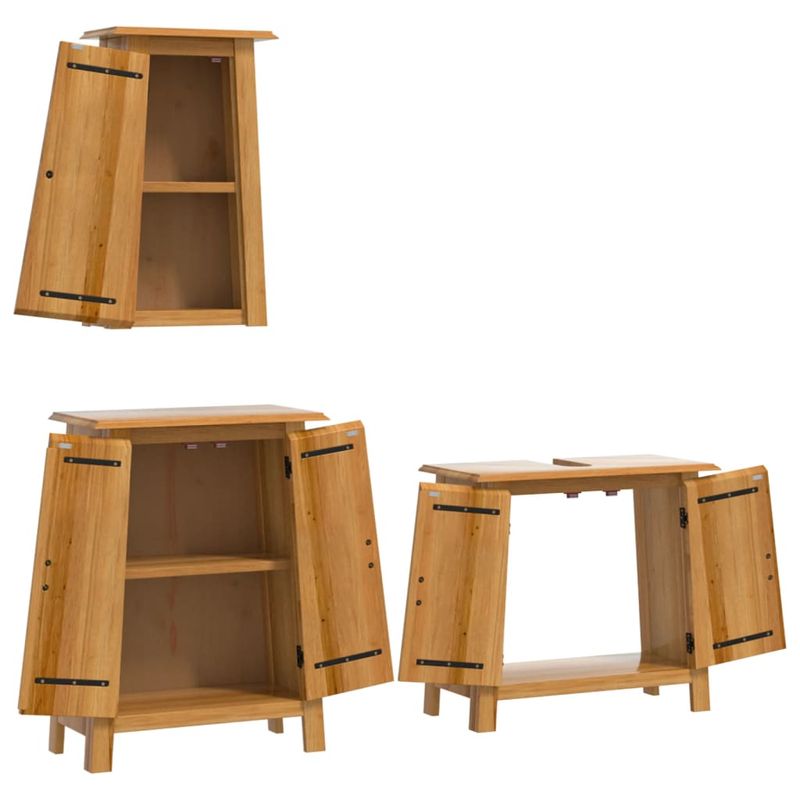Casa si Gradina - Mobilier - Seturi de mobilier - Seturi baie - Set mobilier de baie, 3 piese, lemn masiv de pin, model dulap chiuvetă + dulap lateral + dulap de perete - Infinity.ro