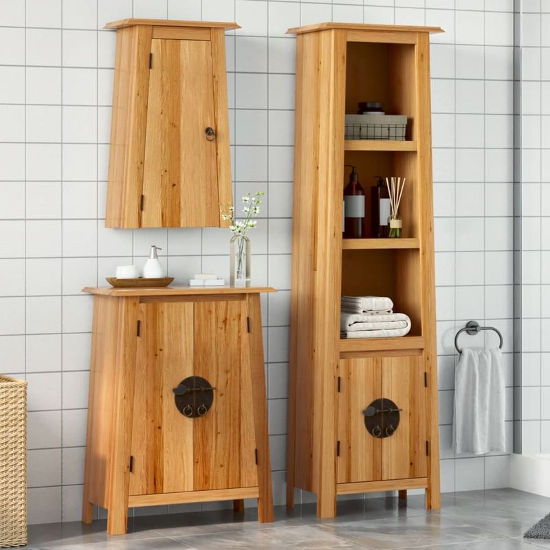 Casa si Gradina - Mobilier - Seturi de mobilier - Seturi baie - Set mobilier de baie, 3 piese, lemn masiv de pin, model dulap înalt + dulap lateral + dulap de perete - Infinity.ro