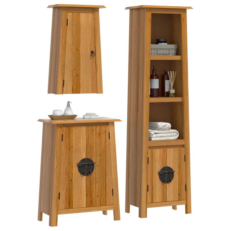 Casa si Gradina - Mobilier - Seturi de mobilier - Seturi baie - Set mobilier de baie, 3 piese, lemn masiv de pin, model dulap înalt + dulap lateral + dulap de perete - Infinity.ro