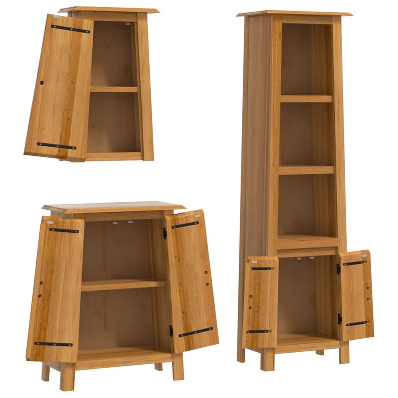 Casa si Gradina - Mobilier - Seturi de mobilier - Seturi baie - Set mobilier de baie, 3 piese, lemn masiv de pin, model dulap înalt + dulap lateral + dulap de perete - Infinity.ro