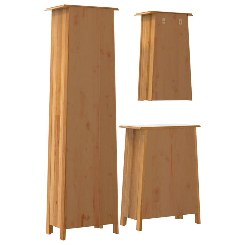 Casa si Gradina - Mobilier - Seturi de mobilier - Seturi baie - Set mobilier de baie, 3 piese, lemn masiv de pin, model dulap înalt + dulap lateral + dulap de perete - Infinity.ro