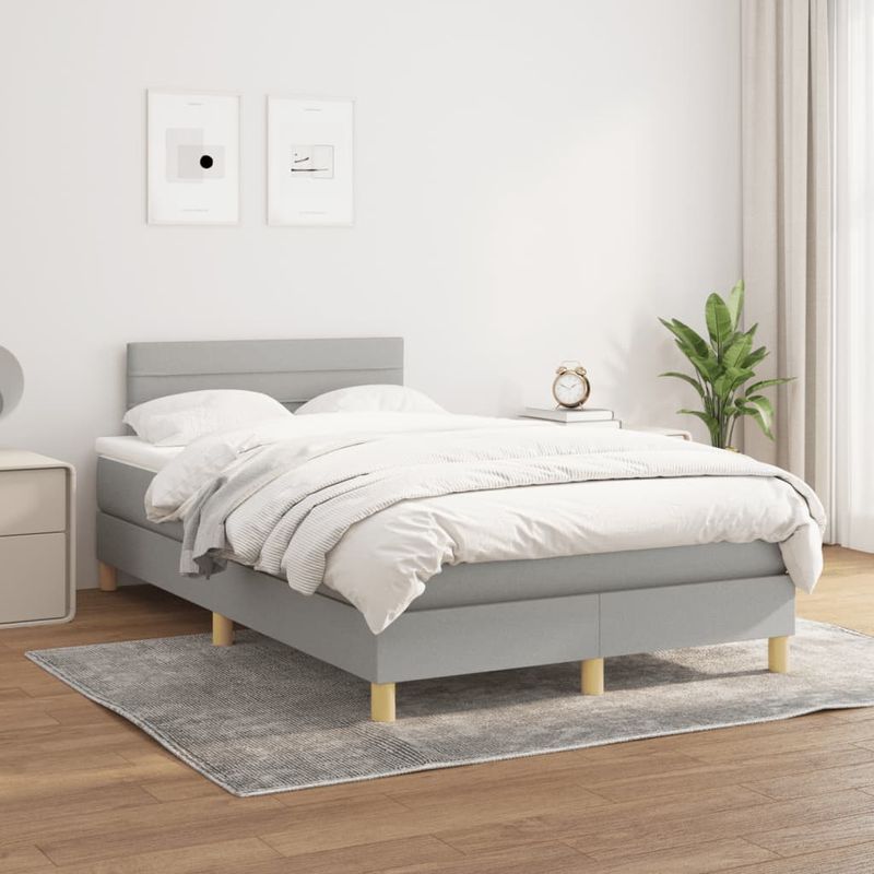 Casa si Gradina - Mobilier - Paturi si accesorii - Paturi - Pat box spring cu saltea, gri deschis, 120x190 cm, textil - Infinity.ro