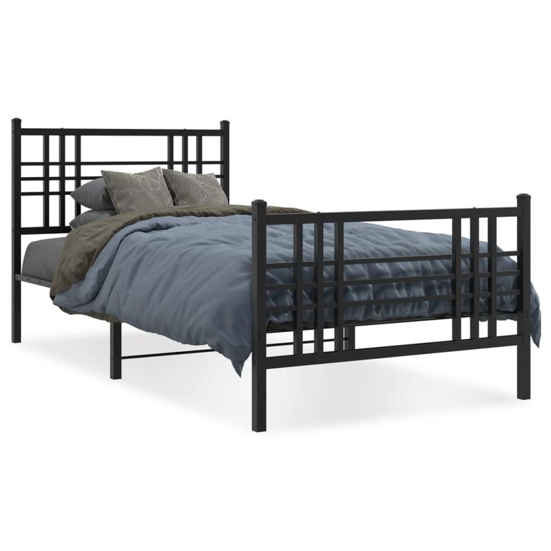 Casa si Gradina - Mobilier - Paturi si accesorii - Paturi - Cadru pat metalic cu tablii de cap/picioare, negru, 90x190 cm - Infinity.ro