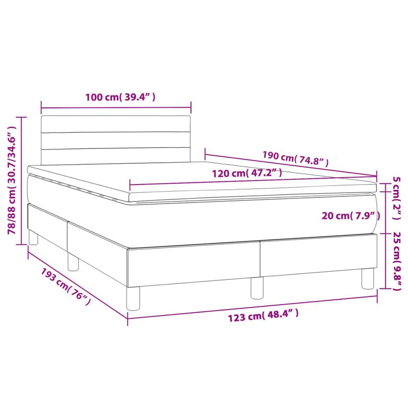 Casa si Gradina - Mobilier - Paturi si accesorii - Paturi - Pat box spring cu saltea, gri deschis, 120x190 cm, textil - Infinity.ro