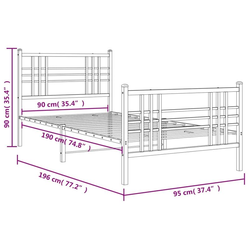 Casa si Gradina - Mobilier - Paturi si accesorii - Paturi - Cadru pat metalic cu tablii de cap/picioare, negru, 90x190 cm - Infinity.ro