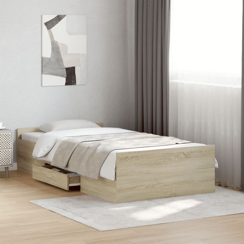 Casa si Gradina - Mobilier - Paturi si accesorii - Paturi - Cadru de pat cu sertare stejar sonoma 90x200 cm lemn prelucrat - Infinity.ro