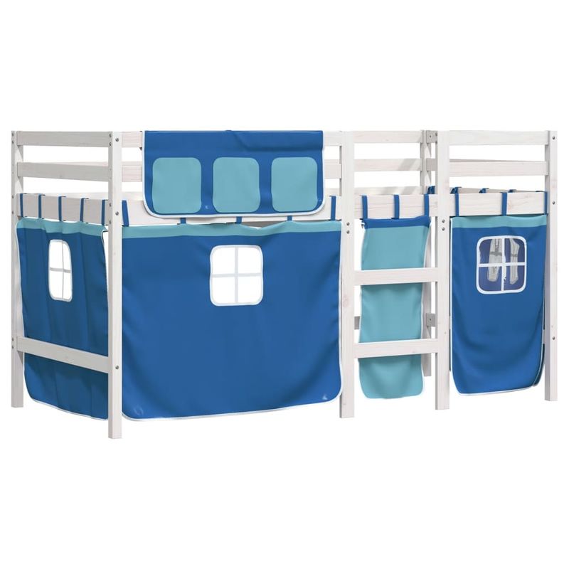 Casa si Gradina - Mobilier - Paturi si accesorii - Paturi - Pat etajat de copii cu perdele, bla, 90x190 cm, lemn masiv pin - Infinity.ro