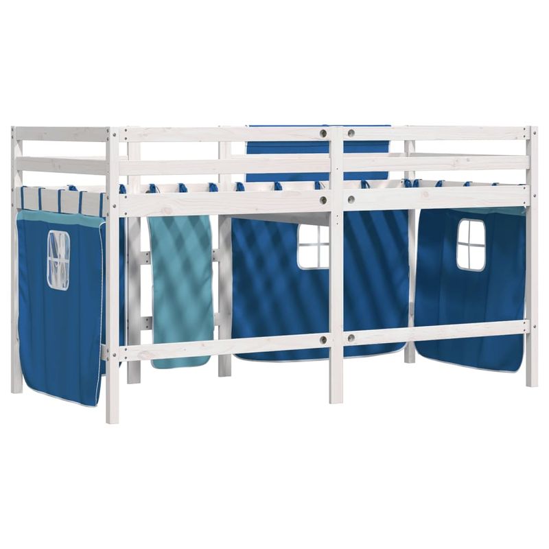 Casa si Gradina - Mobilier - Paturi si accesorii - Paturi - Pat etajat de copii cu perdele, bla, 90x190 cm, lemn masiv pin - Infinity.ro