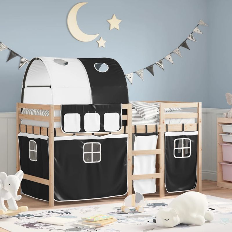 Casa si Gradina - Mobilier - Paturi si accesorii - Paturi - Pat etajat de copii cu tunel alb/negru 90x190 cm lemn masiv pin - Infinity.ro