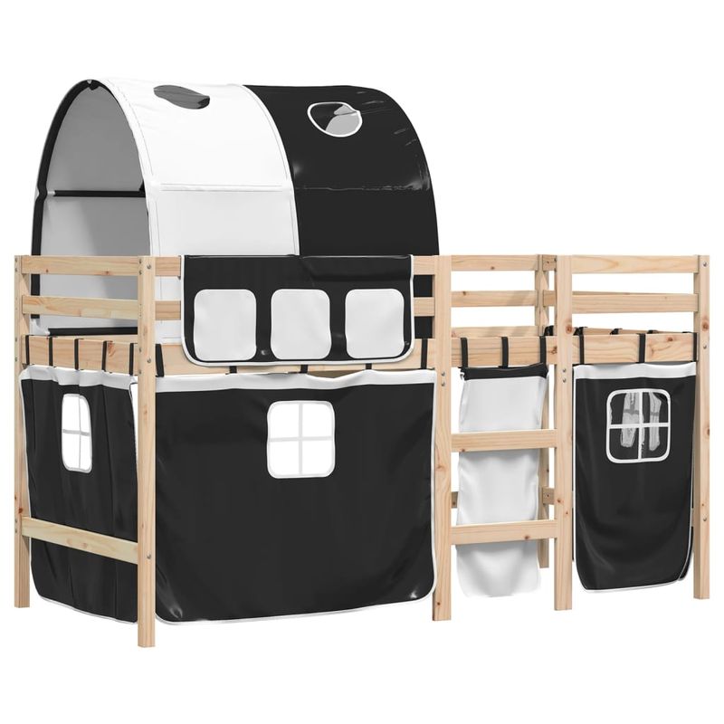 Casa si Gradina - Mobilier - Paturi si accesorii - Paturi - Pat etajat de copii cu tunel alb/negru 90x190 cm lemn masiv pin - Infinity.ro