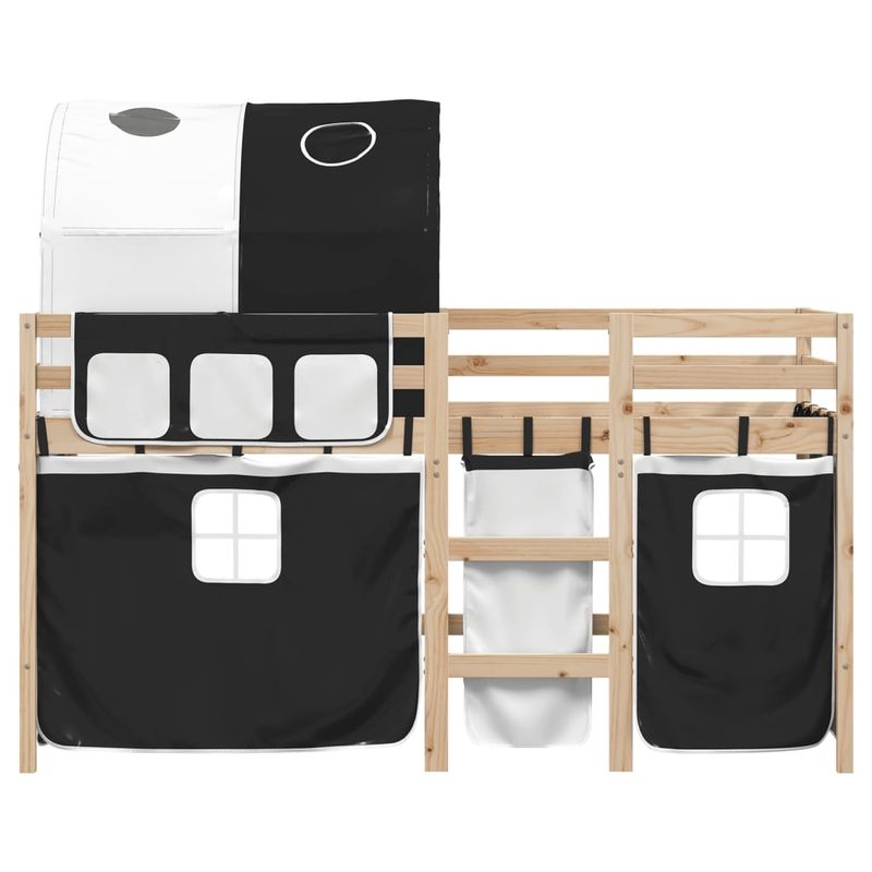 Casa si Gradina - Mobilier - Paturi si accesorii - Paturi - Pat etajat de copii cu tunel alb/negru 90x190 cm lemn masiv pin - Infinity.ro
