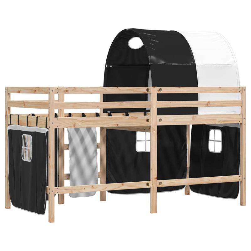 Casa si Gradina - Mobilier - Paturi si accesorii - Paturi - Pat etajat de copii cu tunel alb/negru 90x190 cm lemn masiv pin - Infinity.ro