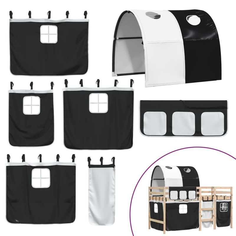 Casa si Gradina - Mobilier - Paturi si accesorii - Paturi - Pat etajat de copii cu tunel alb/negru 90x190 cm lemn masiv pin - Infinity.ro