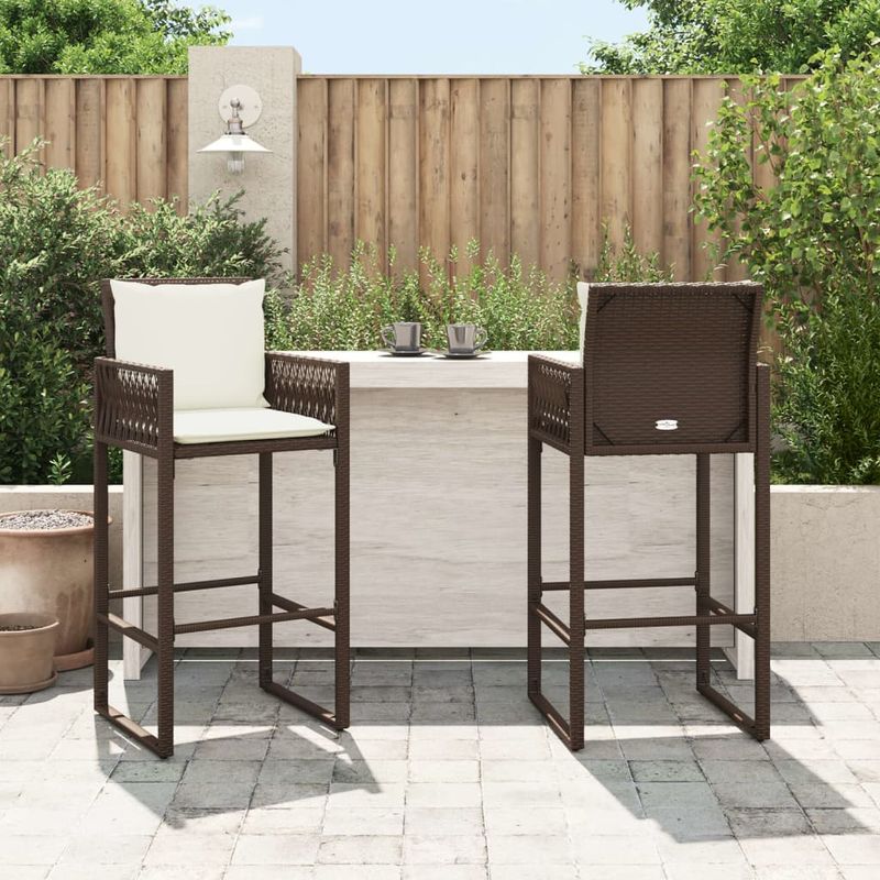 Casa si Gradina - Gradina si terasa - Mobilier exterior - Scaune si sezlonguri gradina - Scaune de bar cu perne, 2 buc., maro, poliratan - Infinity.ro