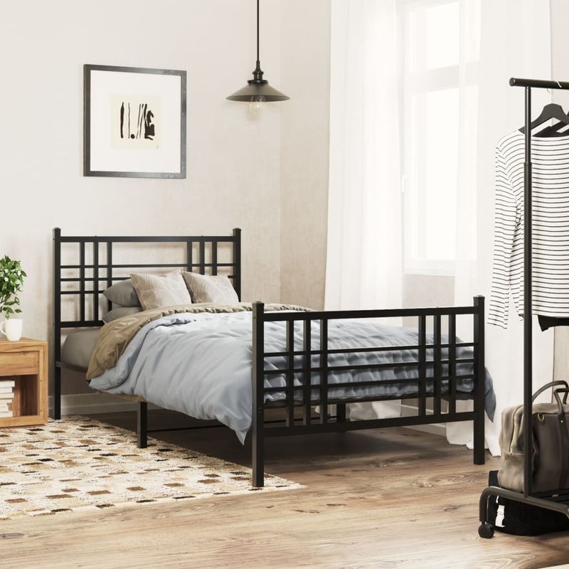 Casa si Gradina - Mobilier - Paturi si accesorii - Paturi - Cadru pat metalic cu tablii de cap/picioare, negru, 100x190 cm - Infinity.ro