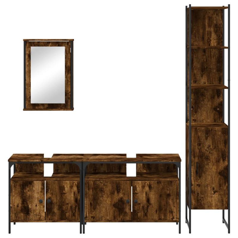 Casa si Gradina - Mobilier - Seturi de mobilier - Seturi baie - Set mobilier de baie, 4 piese, stejar fumuriu, lemn prelucrat - Infinity.ro