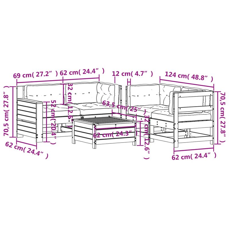 Casa si Gradina - Gradina si terasa - Mobilier exterior - Seturi mobila gradina - Set mobilier de gradina cu perne, 5 piese, lemn masiv de pin - Infinity.ro