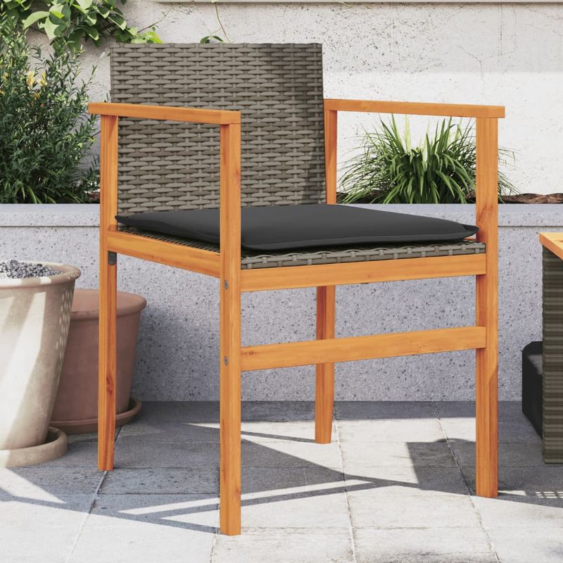 Casa si Gradina - Gradina si terasa - Mobilier exterior - Scaune si sezlonguri gradina - Scaune de gradina cu perne, 2 buc., gri, poliratan/lemn - Infinity.ro