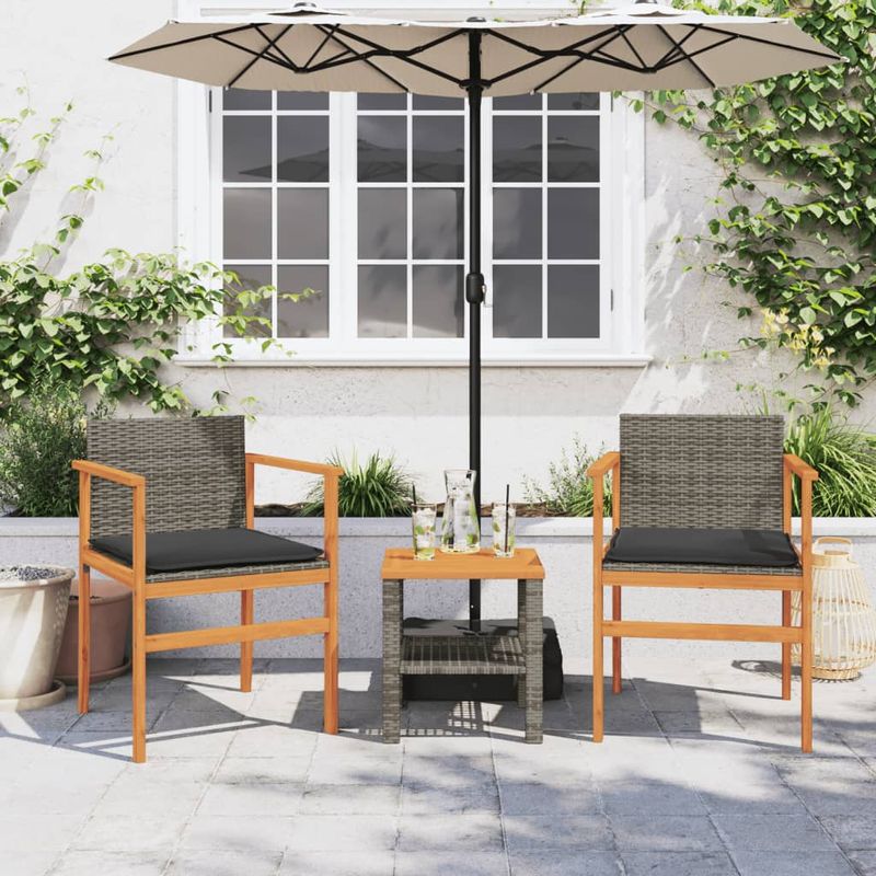 Casa si Gradina - Gradina si terasa - Mobilier exterior - Scaune si sezlonguri gradina - Scaune de gradina cu perne, 2 buc., gri, poliratan/lemn - Infinity.ro