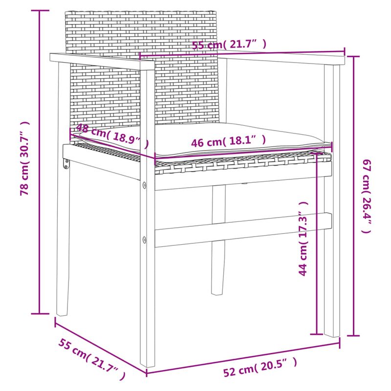 Casa si Gradina - Gradina si terasa - Mobilier exterior - Scaune si sezlonguri gradina - Scaune de gradina cu perne, 2 buc., gri, poliratan/lemn - Infinity.ro