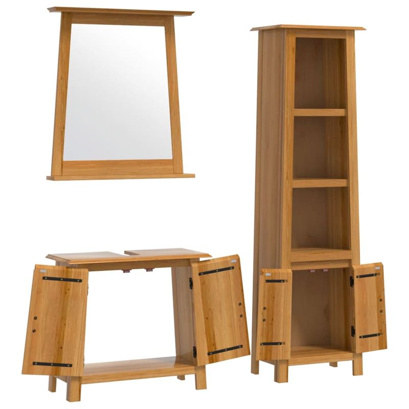 Casa si Gradina - Mobilier - Seturi de mobilier - Seturi baie - Set mobilier de baie, 3 piese, lemn masiv de pin, model dulap chiuvetă + dulap înalt + oglindă - Infinity.ro