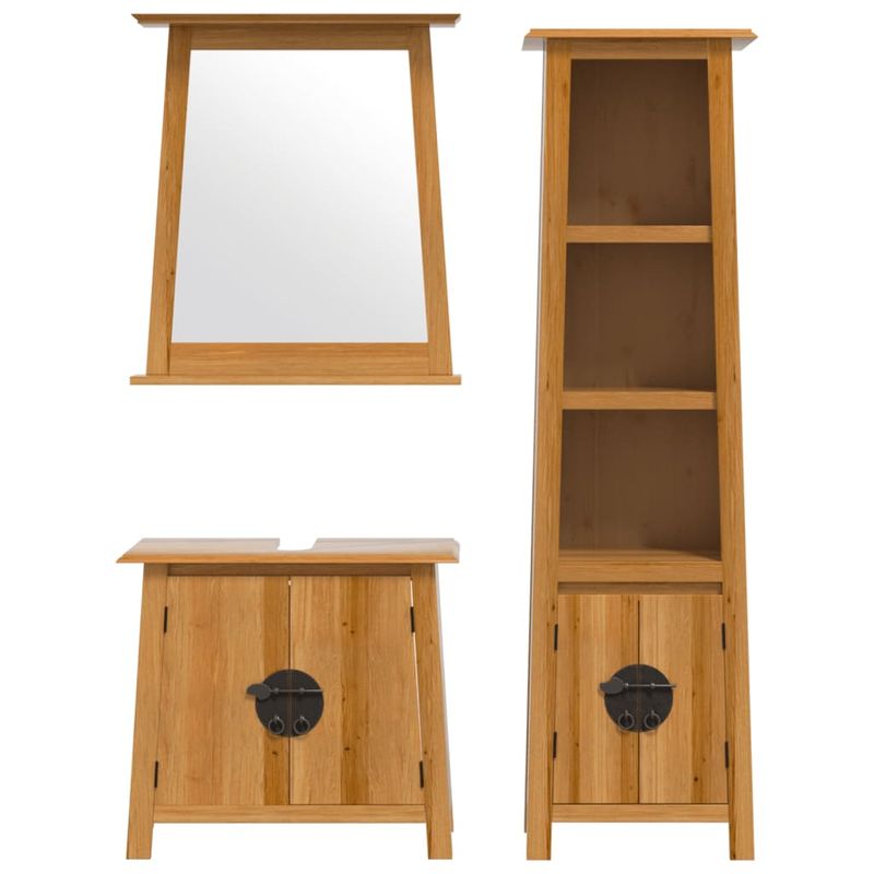 Casa si Gradina - Mobilier - Seturi de mobilier - Seturi baie - Set mobilier de baie, 3 piese, lemn masiv de pin, model dulap chiuvetă + dulap înalt + oglindă - Infinity.ro