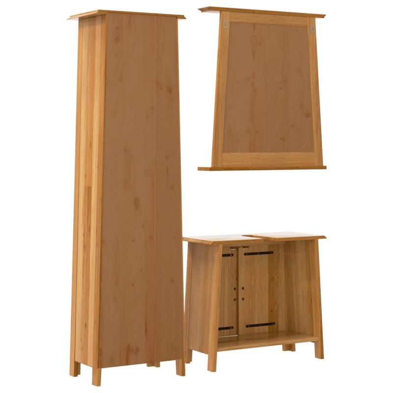 Casa si Gradina - Mobilier - Seturi de mobilier - Seturi baie - Set mobilier de baie, 3 piese, lemn masiv de pin, model dulap chiuvetă + dulap înalt + oglindă - Infinity.ro