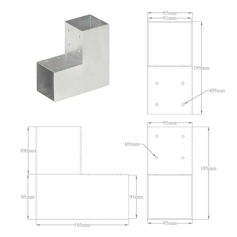 Casa si Gradina - Gradina si terasa - Garduri, panouri si accesorii - Conector de grinda, forma L, 91 x 91 mm, metal galvanizat - Infinity.ro