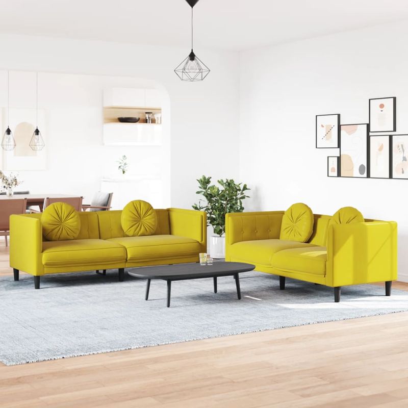 Casa si Gradina - Mobilier - Seturi de mobilier - Seturi living - Set de canapele cu perne, 2 piese, galben, catifea - Infinity.ro