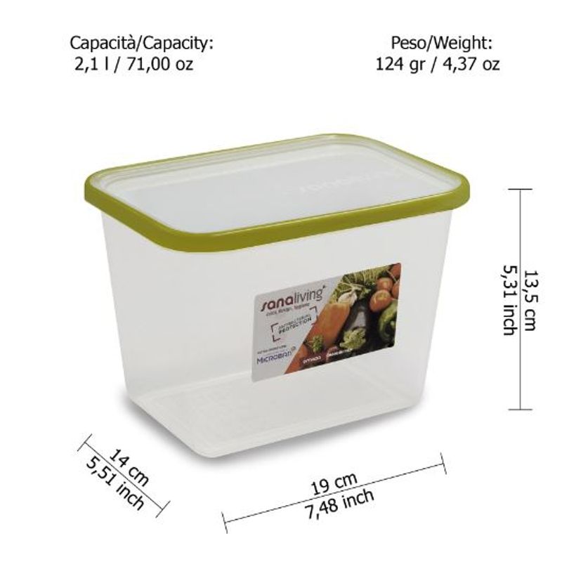 Casa si Gradina - Bucatarie si vesela - Organizare si depozitare bucatarie - Cutii alimentare - Cutie de Conservare alimente Sanaliving 19x14x13,5 cm.2,1L capac verde mar - Infinity.ro