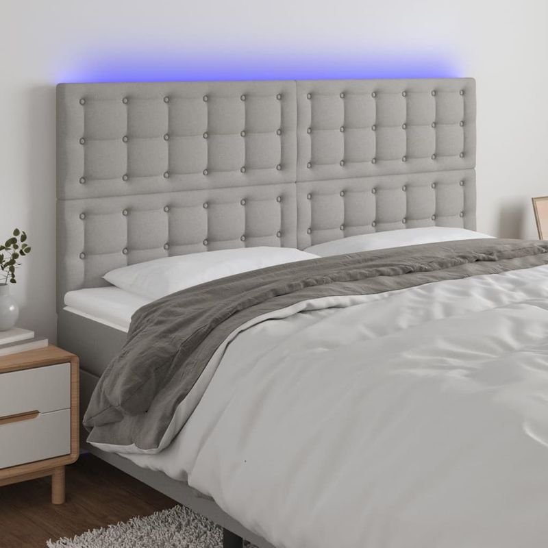 Casa si Gradina - Mobilier - Paturi si accesorii - Accesorii paturi - Tablie de pat cu LED, gri deschis, 180x5x118/128 cm, textil - Infinity.ro