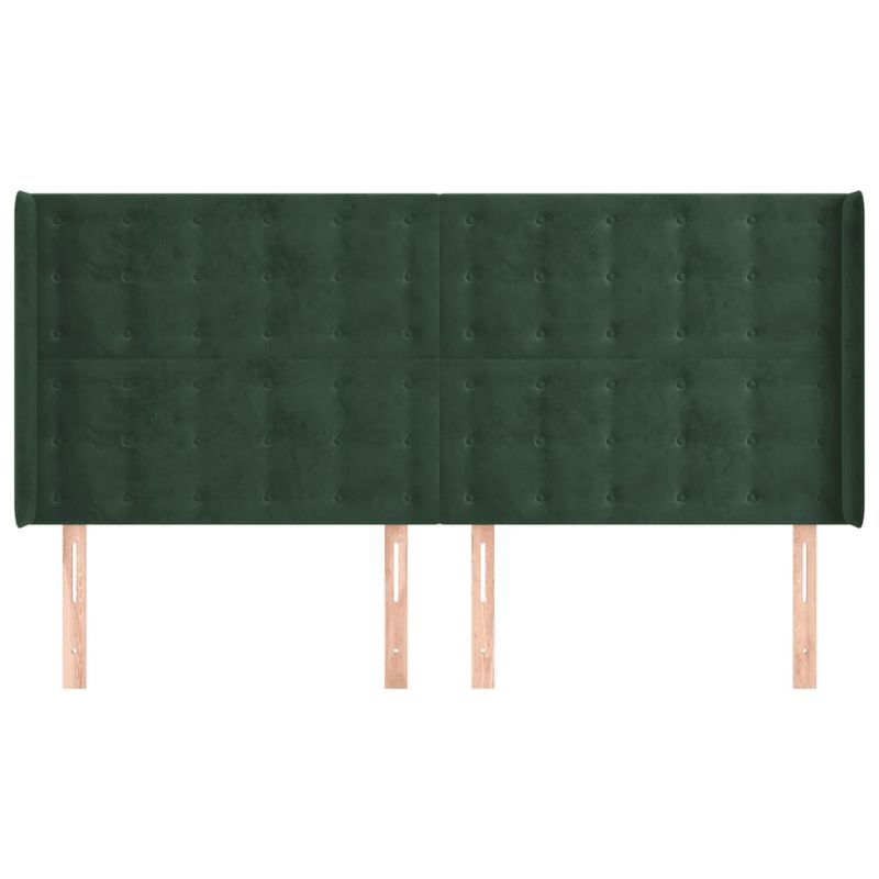 Casa si Gradina - Mobilier - Paturi si accesorii - Accesorii paturi - Tablie pat cu aripioare verde inchis 183x16x118/128 cm catifea - Infinity.ro