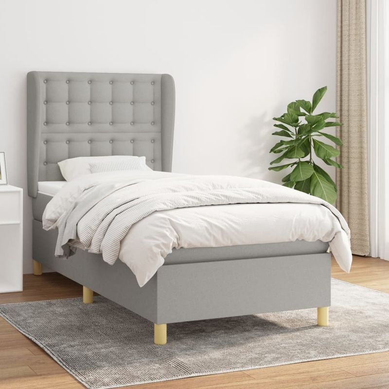 Casa si Gradina - Mobilier - Paturi si accesorii - Paturi - Pat box spring cu saltea, gri deschis, 90x200 cm, textil - Infinity.ro